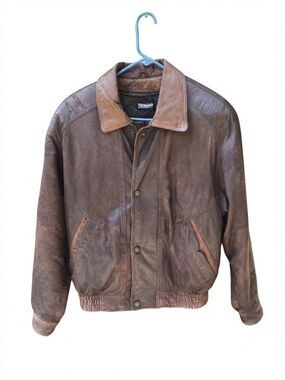 Vintage  Wilsons  Brown Leather Bomber Jacket Adventure Bound Size Small Aviator